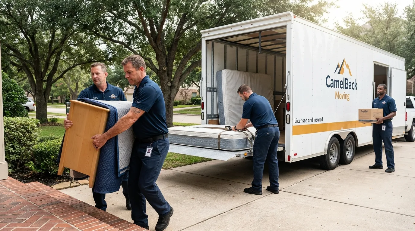 Crew loading residential truck for cross-state move from West Plains, MO
